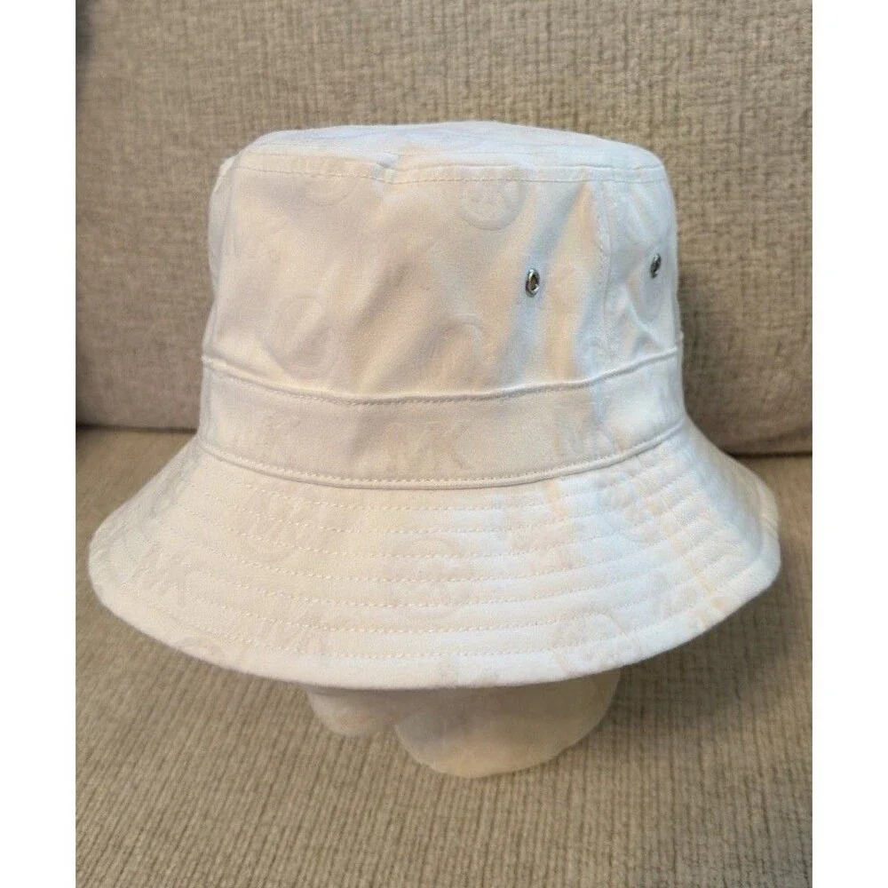 Michael Kors Bucket Hat Cream Cotton With Leather Trim OS Brand New Coach Logo